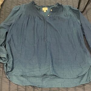 J. Crew Teal Blouse with Ruffled Collar